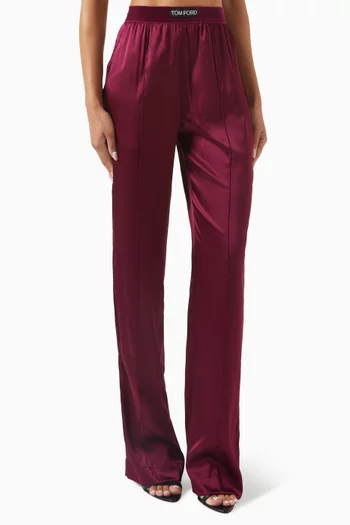 Logo-waistband Pants in Silk Satin