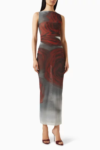 Blurry Roses Dress in Mesh