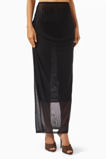 Flock Logo Drape Skirt in Mesh