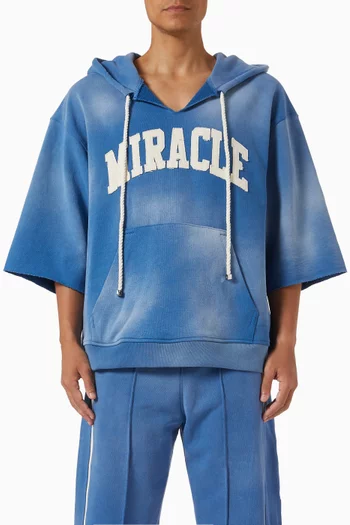 كنزة بغطاء رأس وحافة غير محاكة وطبعة Miracle قطن تيري