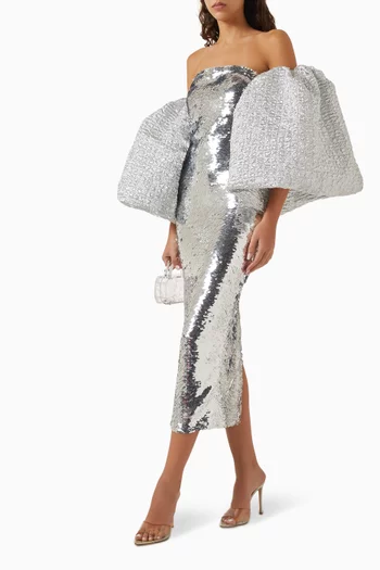 Sequin-embellished Bubble-sleeve Dress