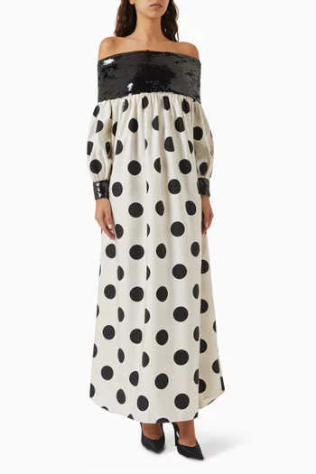 Off-shoulder Polka-dot Dress