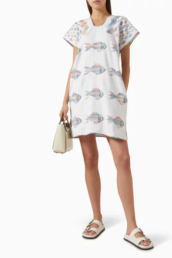Fish-print Mini Kaftan in Cotton