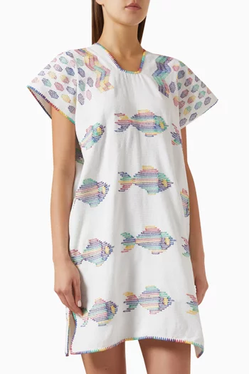 Fish-print Mini Kaftan in Cotton