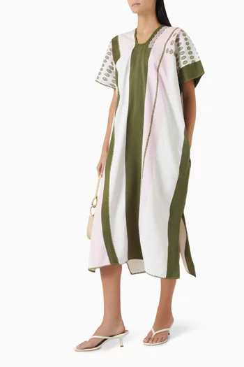 Striped Midi Kaftan in Cotton