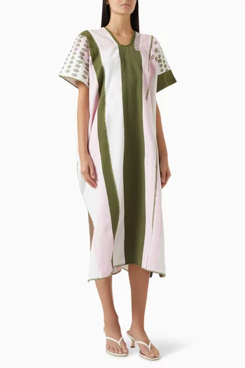 Striped Midi Kaftan in Cotton
