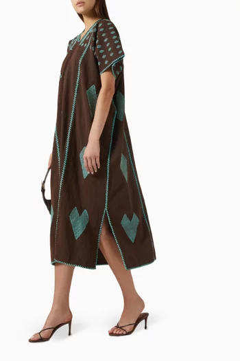 Mini Hearts Midi Kaftan in Cotton