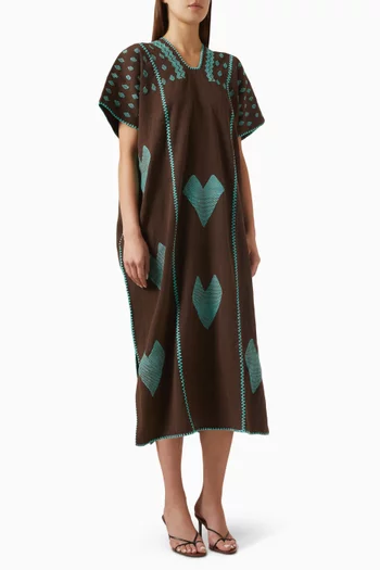 Mini Hearts Midi Kaftan in Cotton