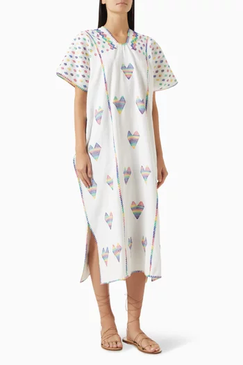 Mini Rainbow Hearts Midi Kaftan in Cotton