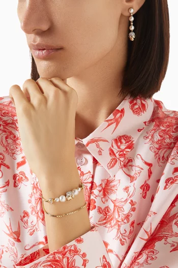 Pearl Skull Bracelet in Gold-tone Brass
