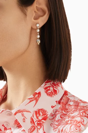 Pearl Skull Drop Earrings in Gold-tone Metal