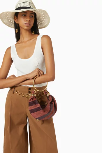 Mini Bracelet Hobo Bag in Snake-effect Leather & Suede