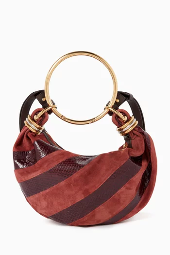 Mini Bracelet Hobo Bag in Snake-effect Leather & Suede