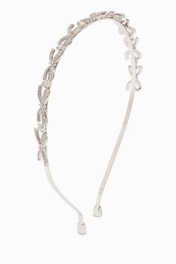 Crystal Bow Headband in Silver-tone Brass