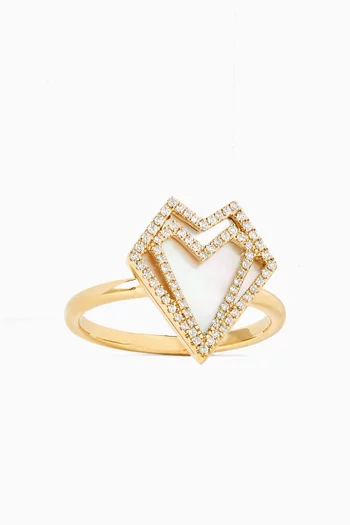 My Heart Outlined Diamond & Mother of Pearl Ring in 18kt Gold