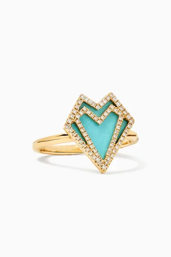 My Heart Outlined Diamond & Turquoise Ring in 18kt Gold