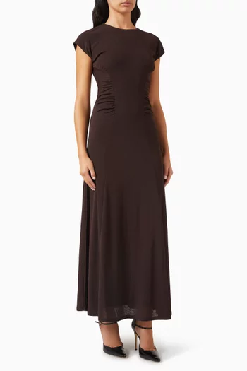 Gathered Maxi Dress in Tulle Jersey