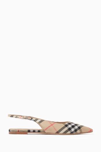 Dame Slingback Flats in Check Canvas