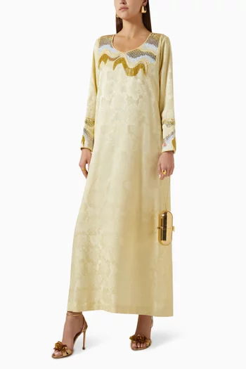 Embroidered Abstract Jalabiya in Silk Jacquard