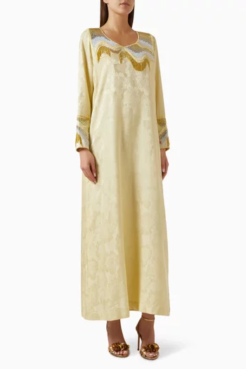 Embroidered Abstract Jalabiya in Silk Jacquard