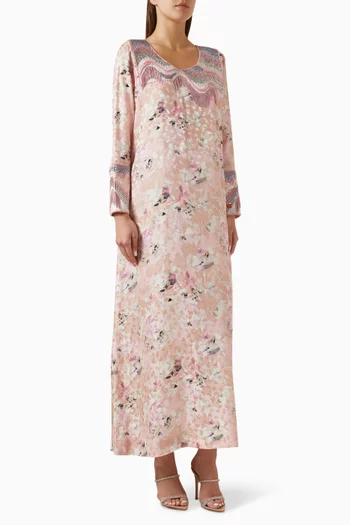 Embroidered Abstract Jalabiya in Silk Jacquard