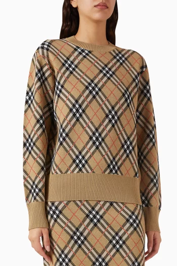 Check Knit Sweater in Wool Blend