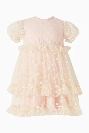 فستان بكشكش ونقشة بالكامل تول 