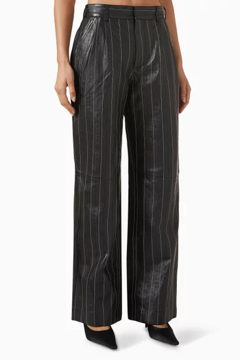 Double Pleat Trousers in Leather