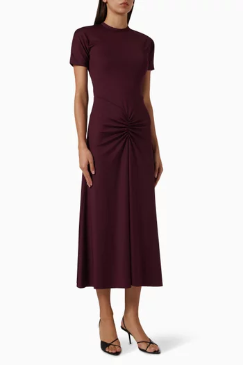 فستان متوسط الطول بنمط تي شيرت بكشكش جيرسيه