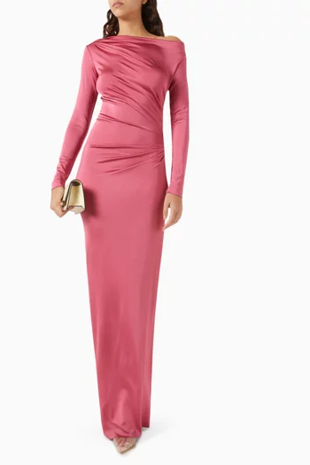 Draped Off-shoulder Gown in Viscose Blend