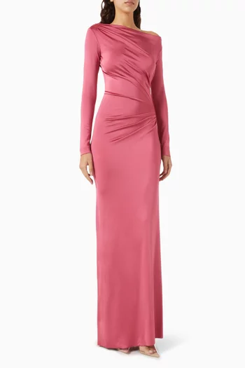 Draped Off-shoulder Gown in Viscose Blend