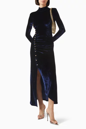 Draped Midi Dress in Velvet