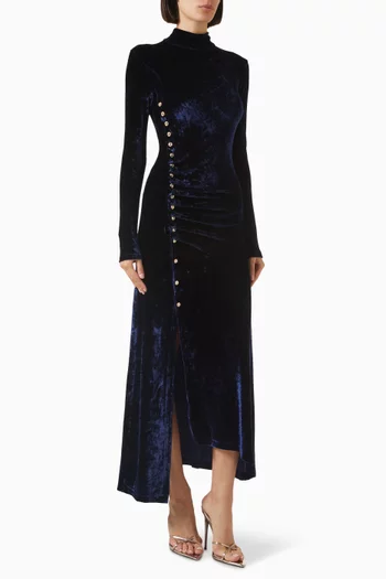 Draped Midi Dress in Velvet