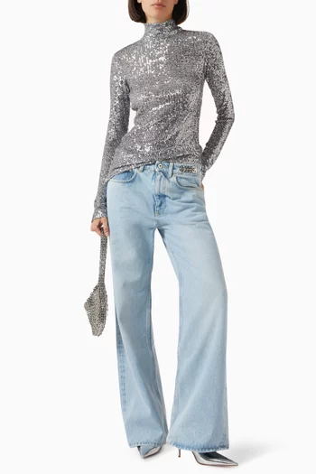 Sequin-embellished Turtleneck Top