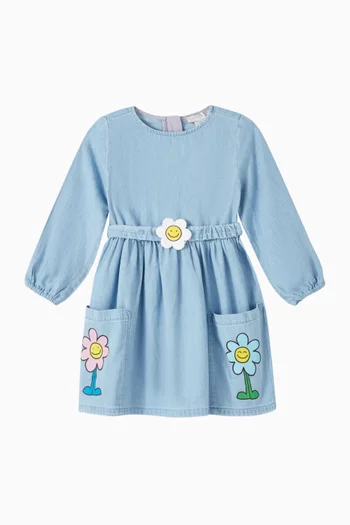 Flower-print Dress in Denim