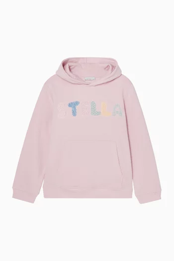 كنزة بغطاء رأس وطبعة شعار الماركة قطن