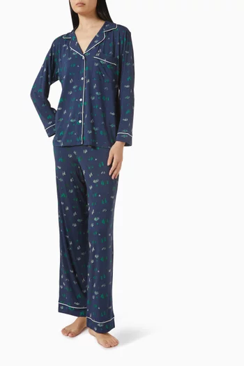 طقم بيجاما جيزيل بأكمام طويلة ونقشة تينسيل مودال