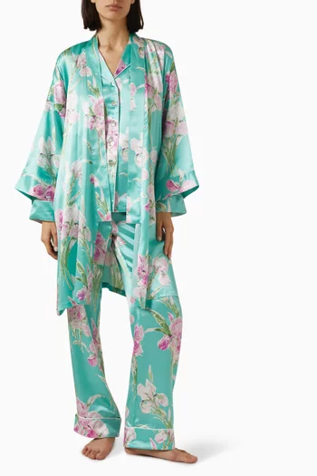 Mimi Abalone Floral Robe in Silk Satin