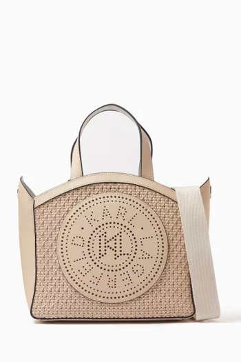 K/Circle Small Tote Bag in Woven Leather