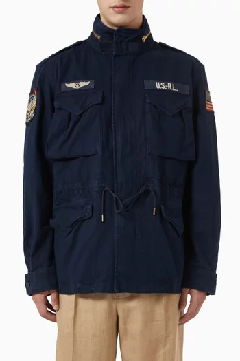Embroidered-patch Bomber Jacket in Cotton