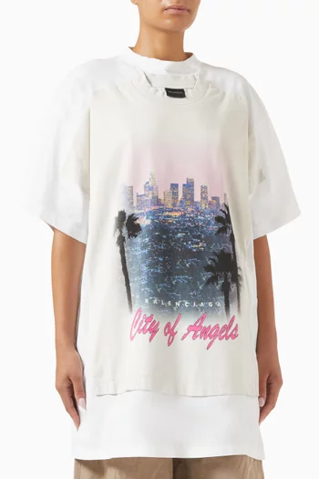 فستان قصير برقعة بطبعة City Of Angels‏ صوف سريع الجفاف