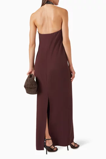 Beaded Collar Maxi Dress in Silk-blend