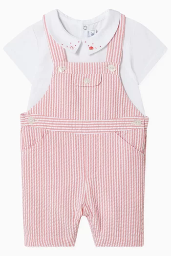 Striped Dungarees & Polo Shirt in Cotton