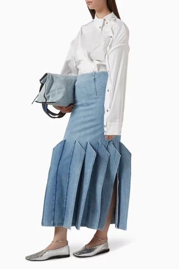 Panel Detail Midi Skirt in Denim