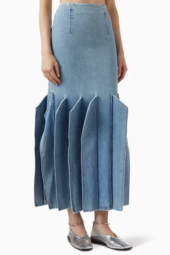 Panel Detail Midi Skirt in Denim