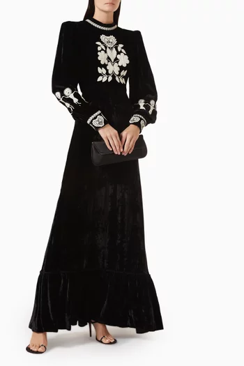 Selena Embroidered Gown in Velvet