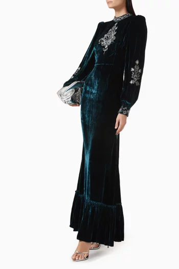 Selena Embroidered Gown in Velvet