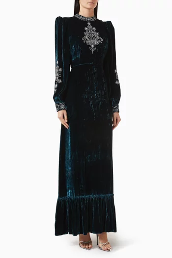 Selena Embroidered Gown in Velvet