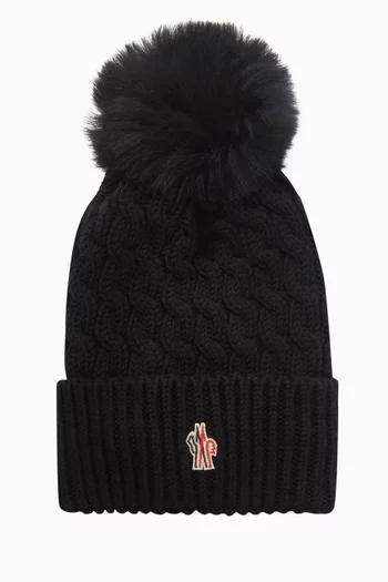 قبعة بيني منسوجة بكرة بوم بوم