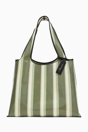 Dual Striped Market Tote in Coated Canvas
